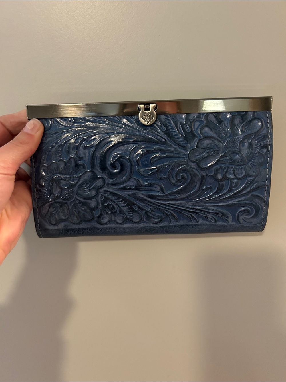 Patricia Nash Embossed Floral Leather Clutch Wallet - Blue